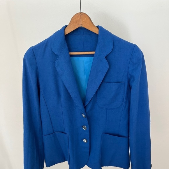 Vintage Jackets & Blazers - Vintage Womens Blue Linen Blazer